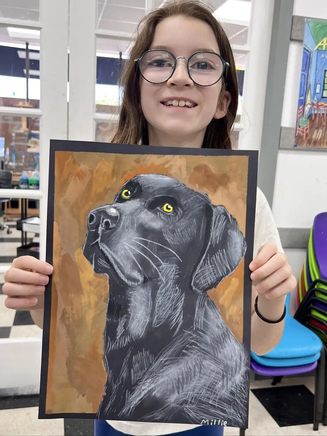 2. Amelia_AFTER_dog_charcoal_background_tempera