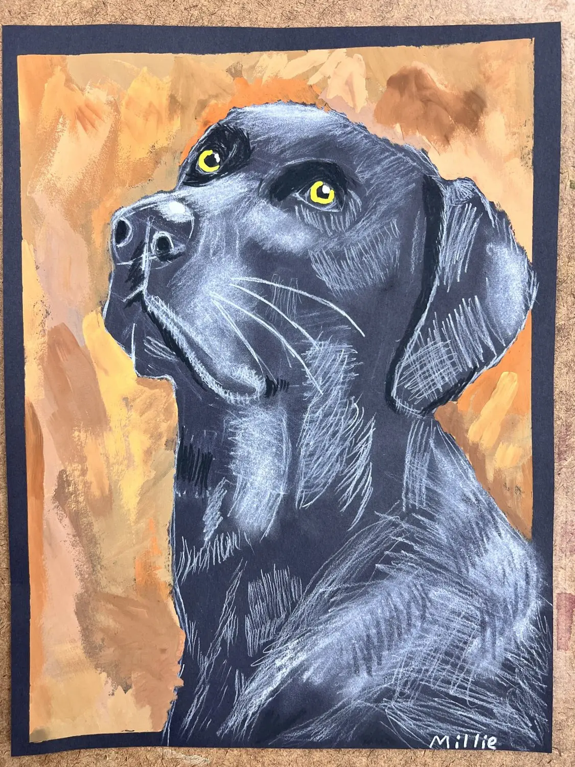 Amelia_dog_drawing_charcoaland tempera