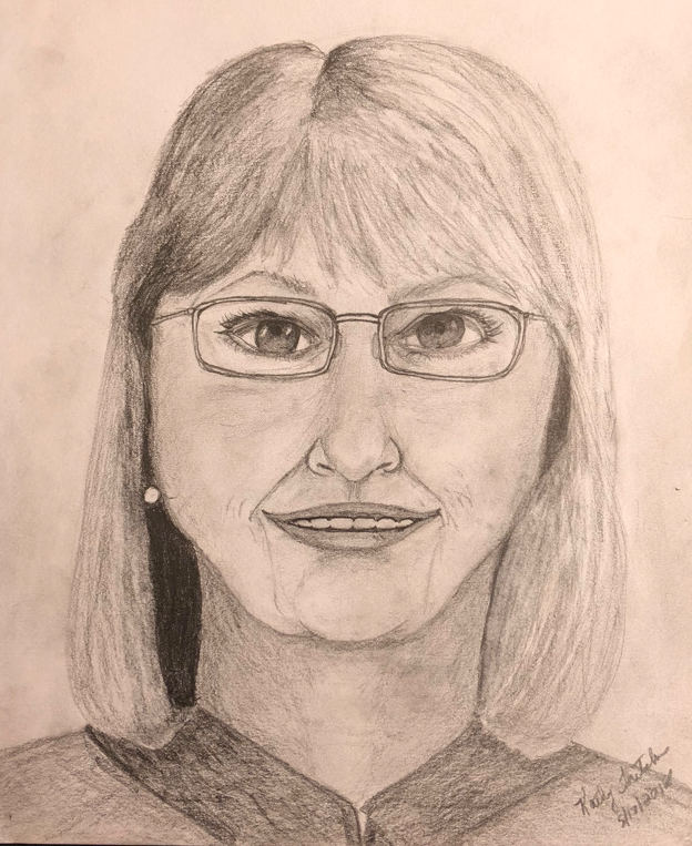 6-week progress sketch of a face during Art Class in Southwest Austin, showing improvement in proportion and detail
