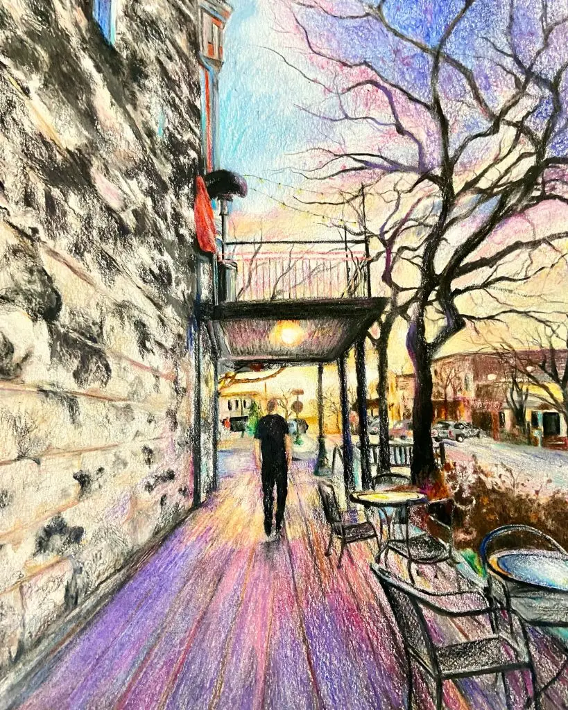 Cityscape. Color pencil technique. By Erin Johnston.