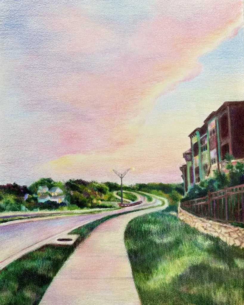 Cityscape. Colored Pencils. By Erin Johnston.